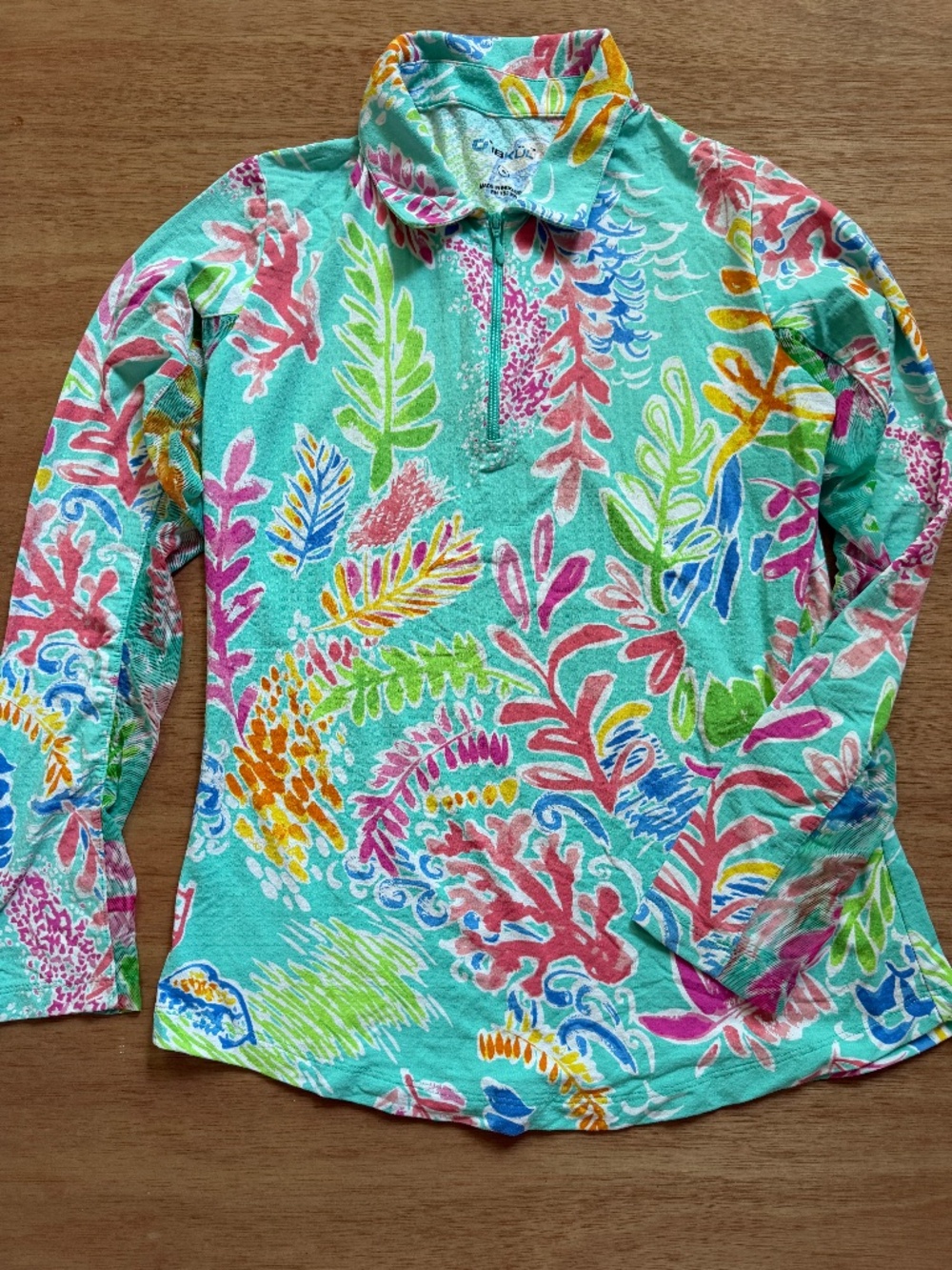 IBKUL Sun Protective UPF 50+ 1/4 zip long sleeve top size S sea print mesh nylon